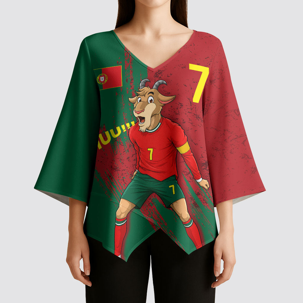 Portugal Football Kimono Sleeve Blouse Goat Number 7 Greatest Of All Time Abstract Grunge