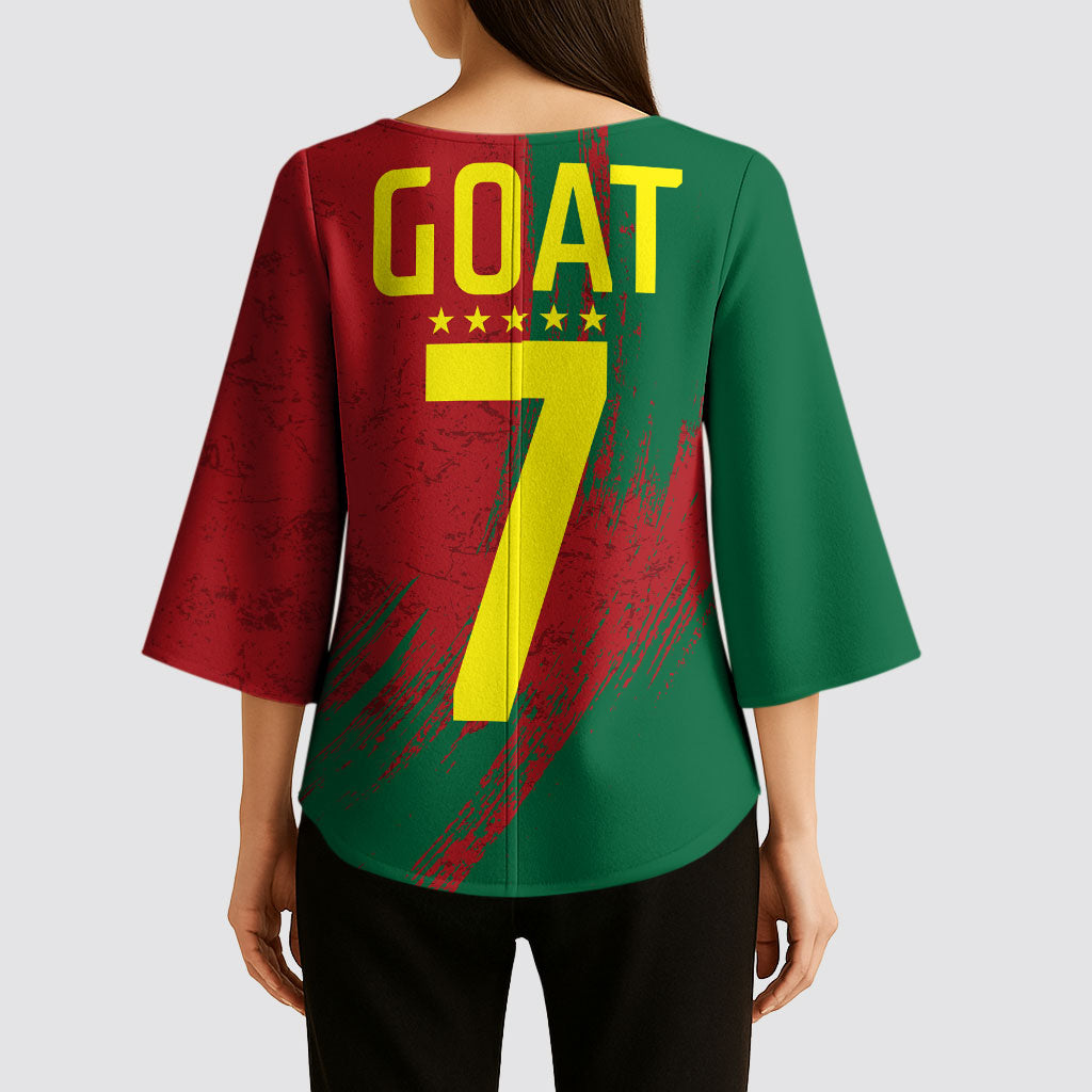 Portugal Football Kimono Sleeve Blouse Goat Number 7 Greatest Of All Time Abstract Grunge