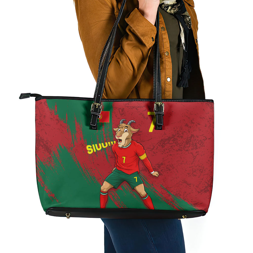 Portugal Football Leather Tote Bag Goat Number 7 Greatest Of All Time Abstract Grunge