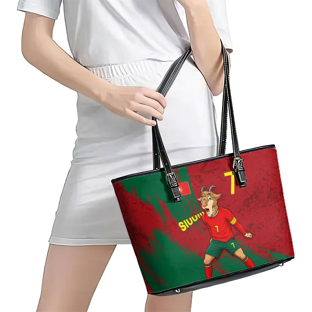 Portugal Football Leather Tote Bag Goat Number 7 Greatest Of All Time Abstract Grunge