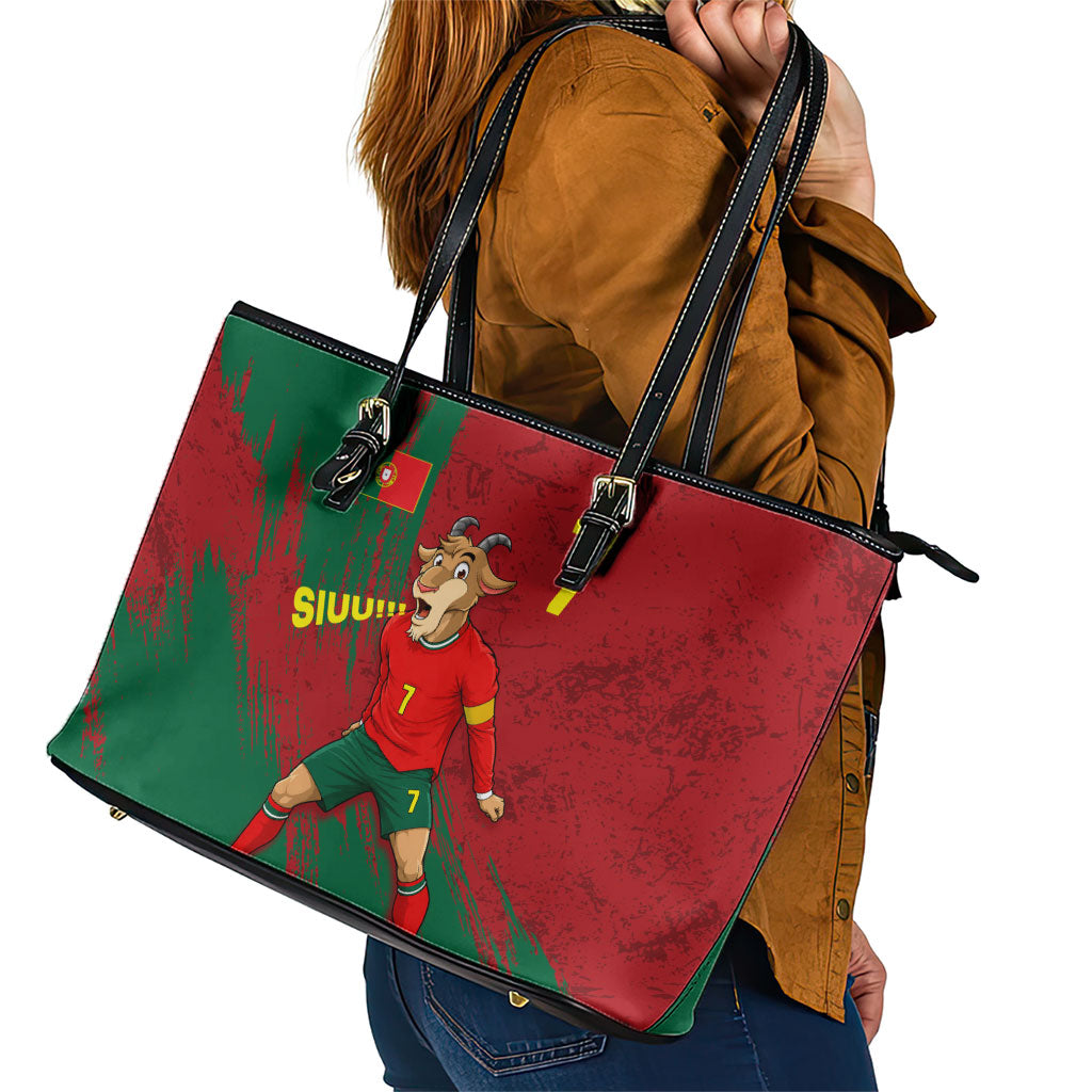 Portugal Football Leather Tote Bag Goat Number 7 Greatest Of All Time Abstract Grunge
