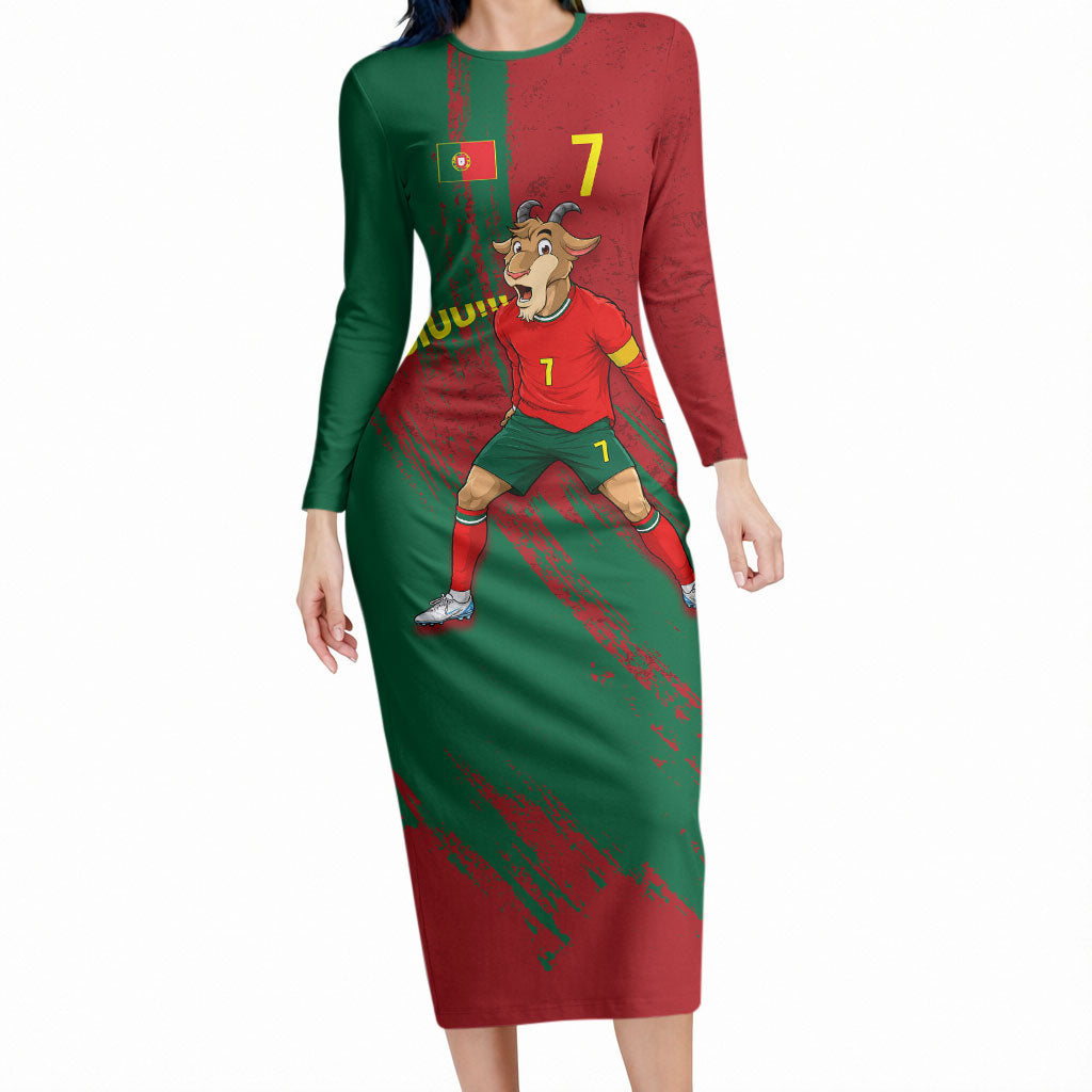 Portugal Football Long Sleeve Bodycon Dress Goat Number 7 Greatest Of All Time Abstract Grunge