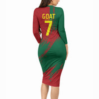 Portugal Football Long Sleeve Bodycon Dress Goat Number 7 Greatest Of All Time Abstract Grunge