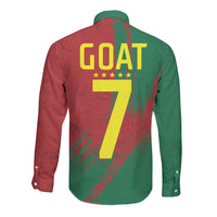 Portugal Football Long Sleeve Button Shirt Goat Number 7 Greatest Of All Time Abstract Grunge