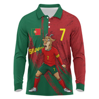 Portugal Football Long Sleeve Polo Shirt Goat Number 7 Greatest Of All Time Abstract Grunge