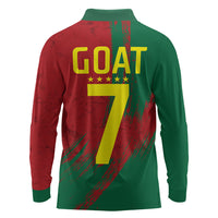Portugal Football Long Sleeve Polo Shirt Goat Number 7 Greatest Of All Time Abstract Grunge