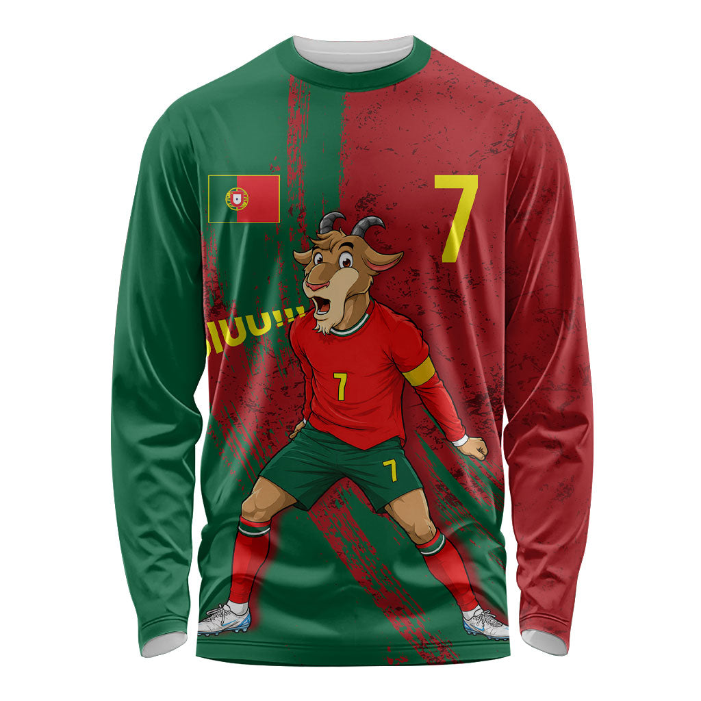 Portugal Football Long Sleeve Shirt Goat Number 7 Greatest Of All Time Abstract Grunge