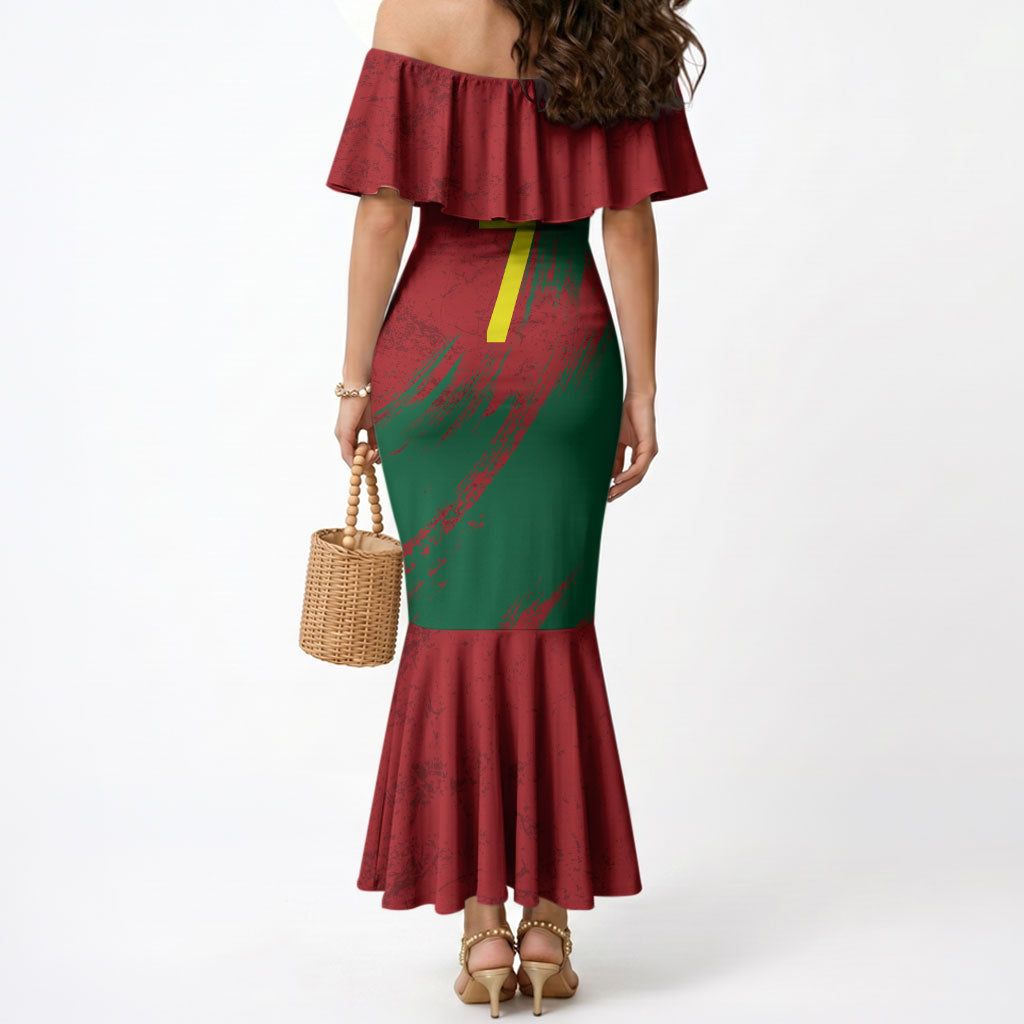 Portugal Football Mermaid Dress Goat Number 7 Greatest Of All Time Abstract Grunge