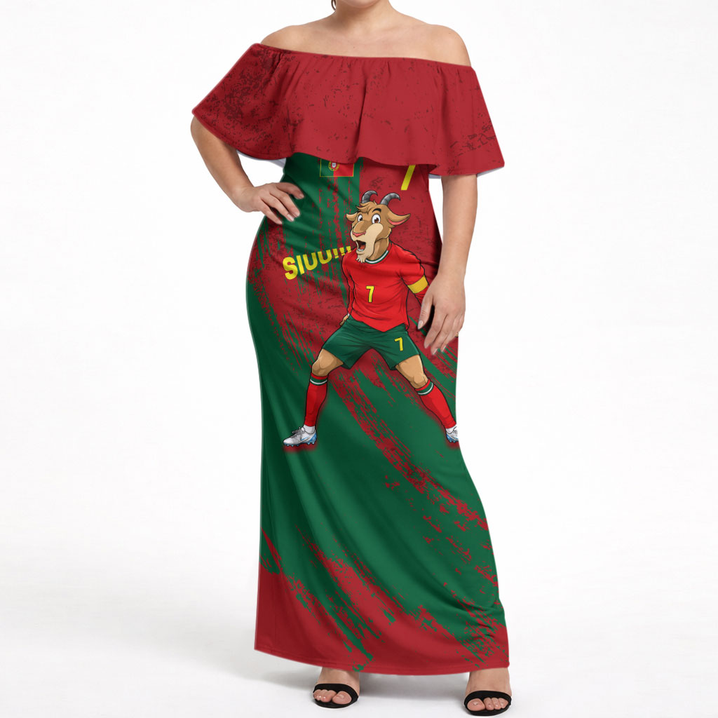 Portugal Football Off Shoulder Maxi Dress Goat Number 7 Greatest Of All Time Abstract Grunge