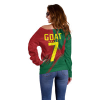 Portugal Football Off Shoulder Sweater Goat Number 7 Greatest Of All Time Abstract Grunge