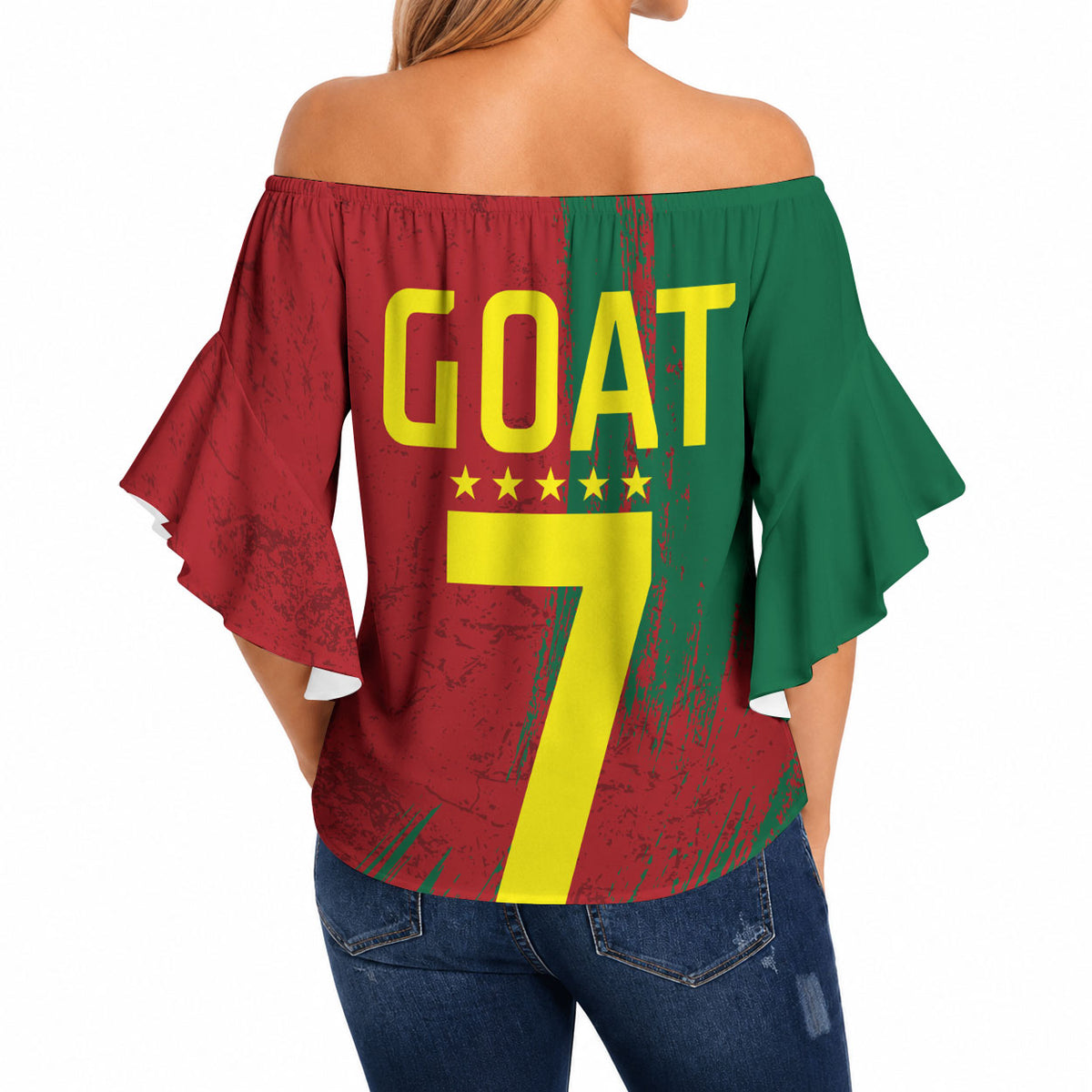Portugal Football Off Shoulder Wrap Waist Top Goat Number 7 Greatest Of All Time Abstract Grunge