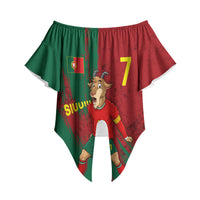 Portugal Football Off Shoulder Wrap Waist Top Goat Number 7 Greatest Of All Time Abstract Grunge