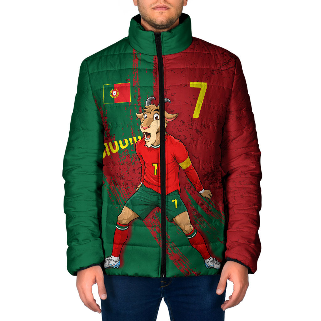 Portugal Football Padded Jacket Goat Number 7 Greatest Of All Time Abstract Grunge