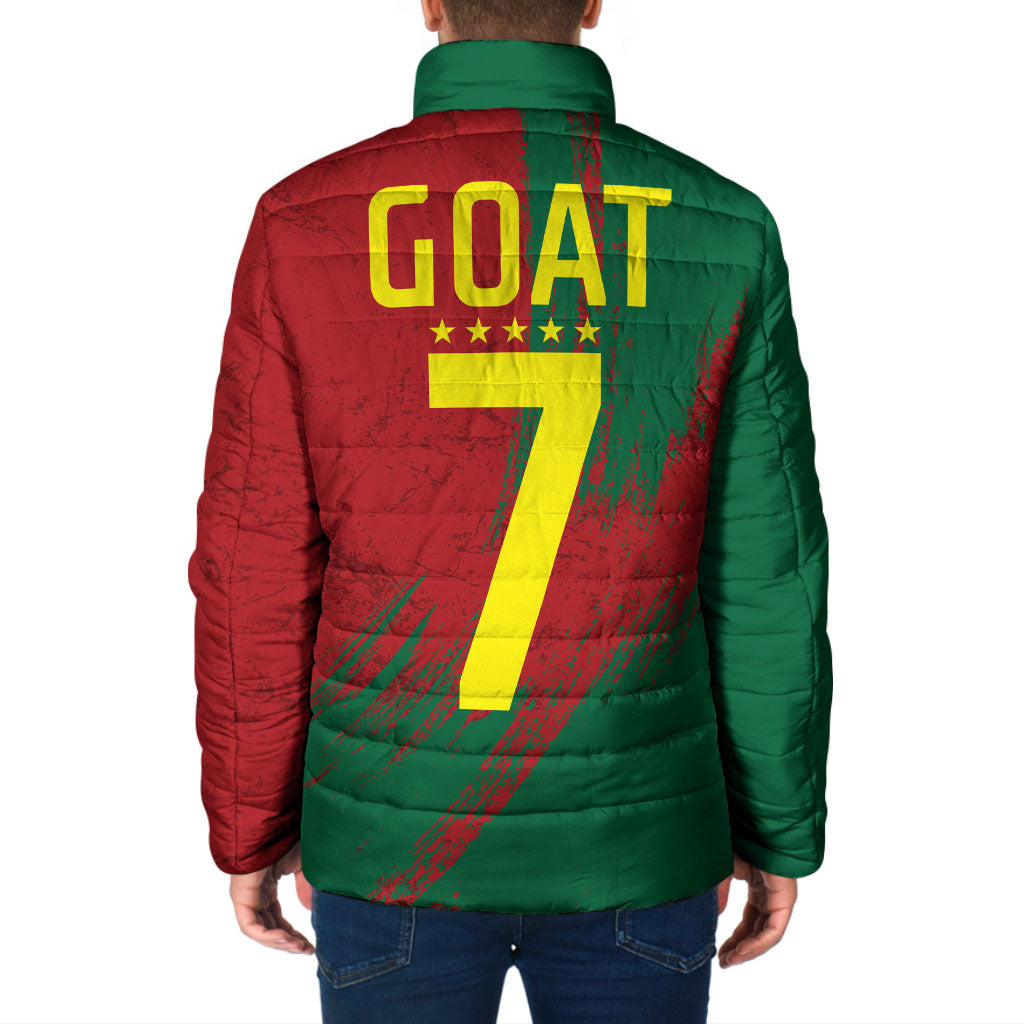 Portugal Football Padded Jacket Goat Number 7 Greatest Of All Time Abstract Grunge