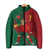Portugal Football Padded Jacket Goat Number 7 Greatest Of All Time Abstract Grunge