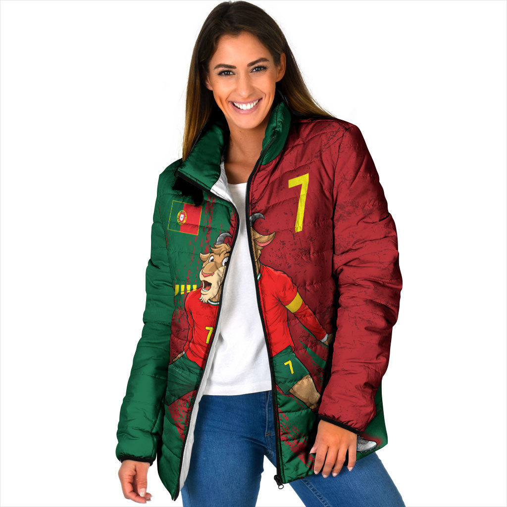 Portugal Football Padded Jacket Goat Number 7 Greatest Of All Time Abstract Grunge