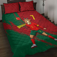 Portugal Football Quilt Bed Set Goat Number 7 Greatest Of All Time Abstract Grunge