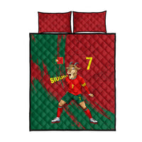 Portugal Football Quilt Bed Set Goat Number 7 Greatest Of All Time Abstract Grunge