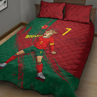 Portugal Football Quilt Bed Set Goat Number 7 Greatest Of All Time Abstract Grunge