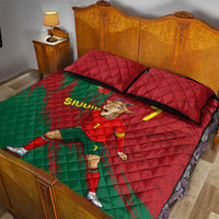 Portugal Football Quilt Bed Set Goat Number 7 Greatest Of All Time Abstract Grunge