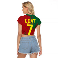 Portugal Football Raglan Cropped T Shirt Goat Number 7 Greatest Of All Time Abstract Grunge