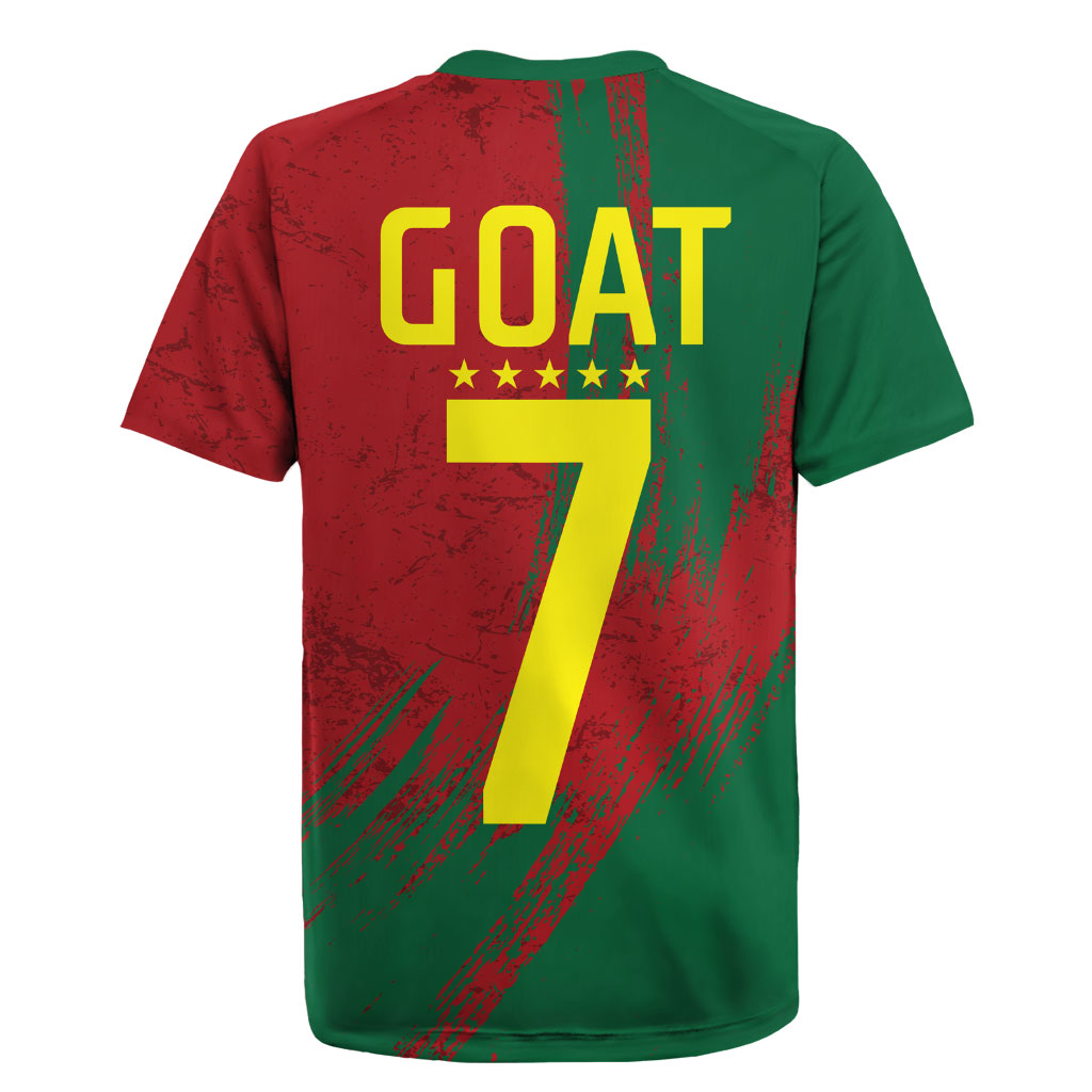 Portugal Football Rugby Jersey Goat Number 7 Greatest Of All Time Abstract Grunge