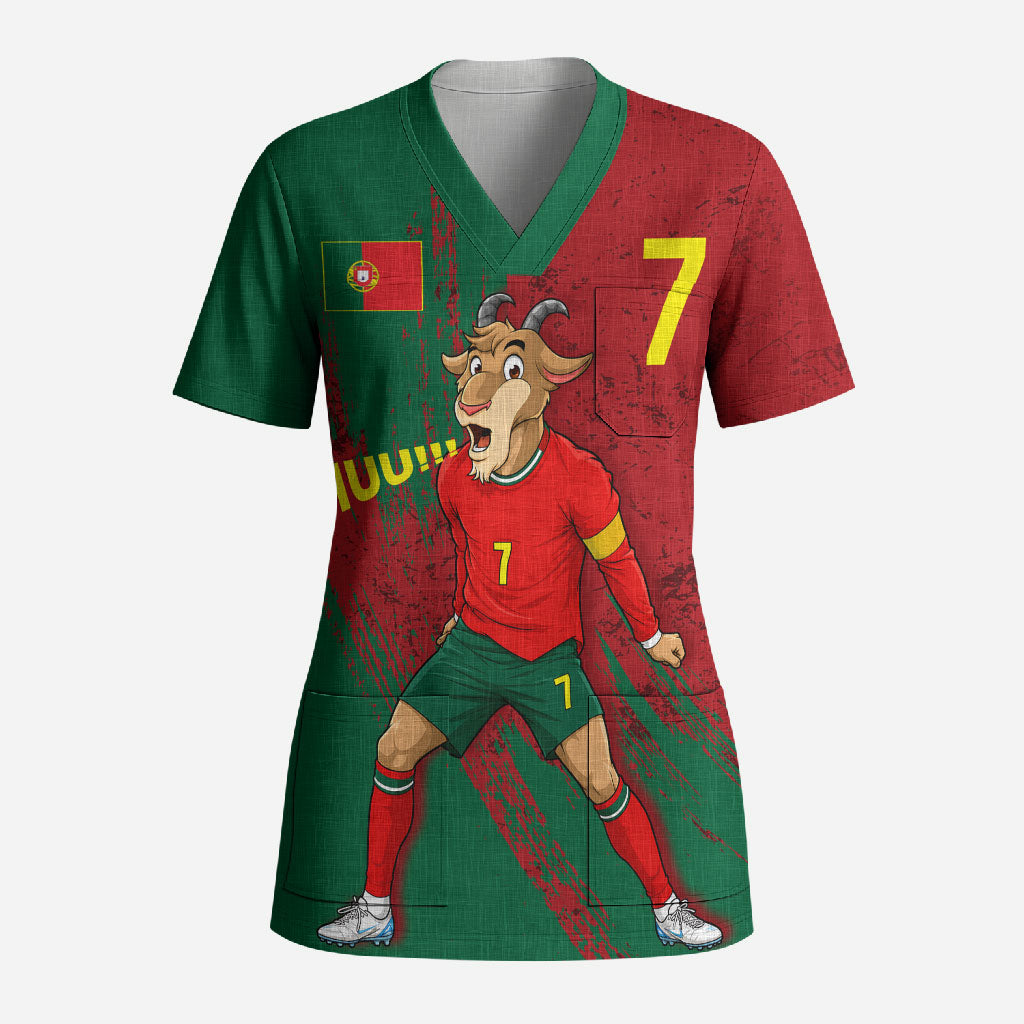 Portugal Football Scrub Top Goat Number 7 Greatest Of All Time Abstract Grunge