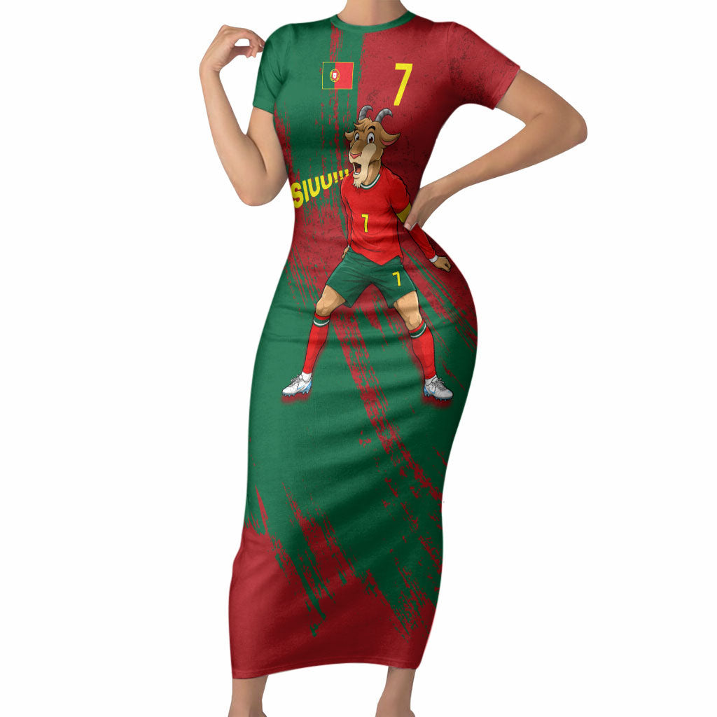 Portugal Football Short Sleeve Bodycon Dress Goat Number 7 Greatest Of All Time Abstract Grunge