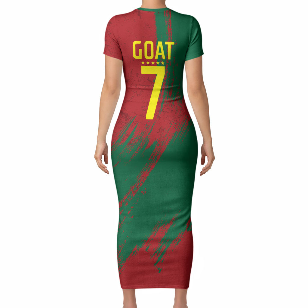 Portugal Football Short Sleeve Bodycon Dress Goat Number 7 Greatest Of All Time Abstract Grunge