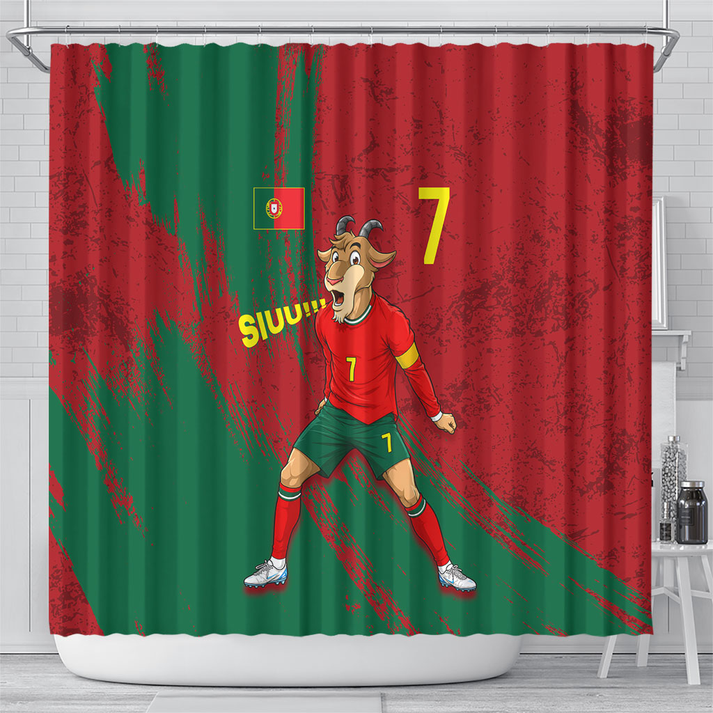 Portugal Football Shower Curtain Goat Number 7 Greatest Of All Time Abstract Grunge
