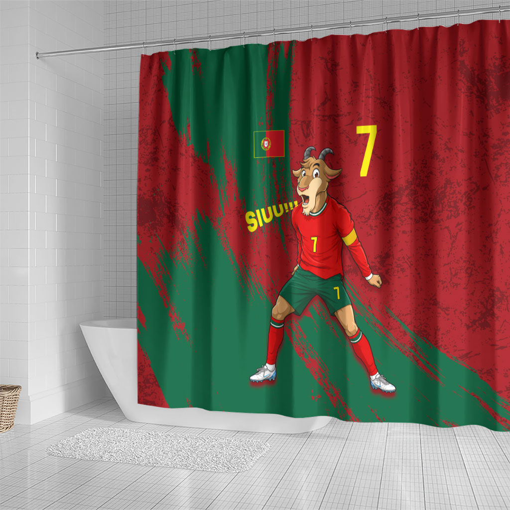 Portugal Football Shower Curtain Goat Number 7 Greatest Of All Time Abstract Grunge