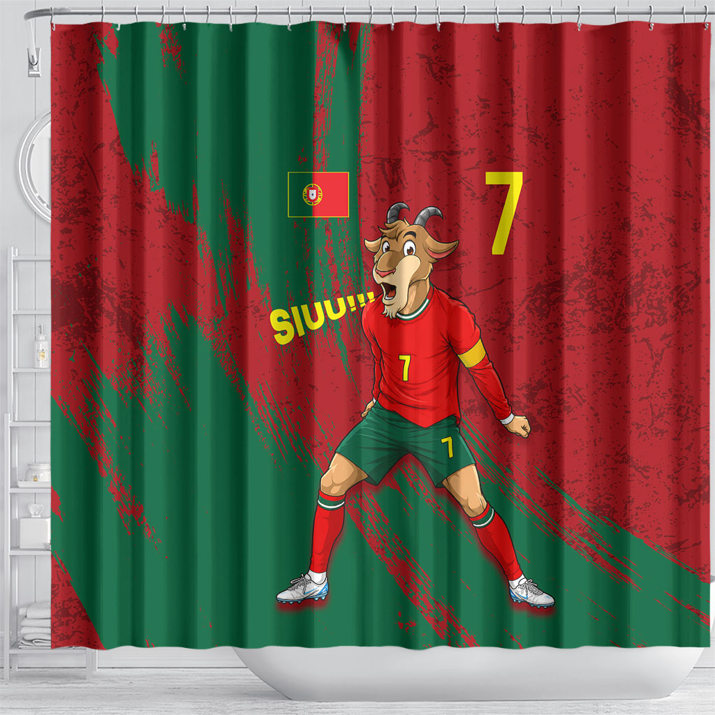 Portugal Football Shower Curtain Goat Number 7 Greatest Of All Time Abstract Grunge