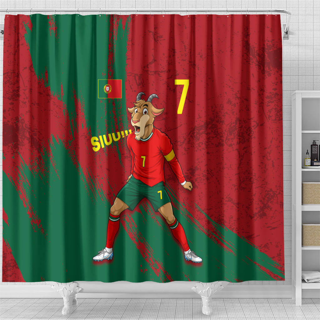 Portugal Football Shower Curtain Goat Number 7 Greatest Of All Time Abstract Grunge