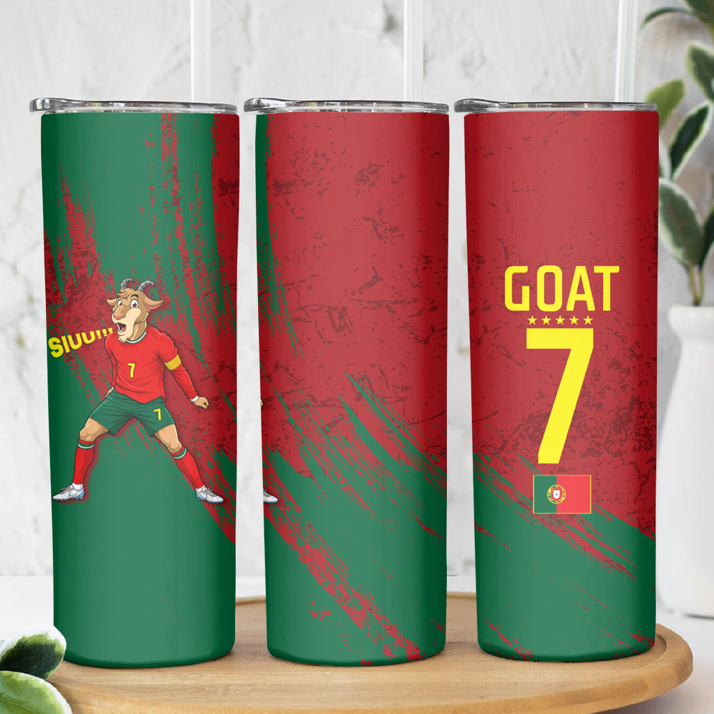 Portugal Football Skinny Tumbler Goat Number 7 Greatest Of All Time Abstract Grunge
