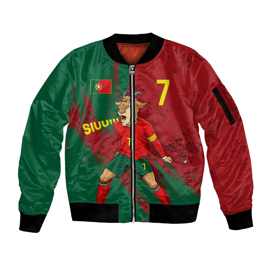 Portugal Football Sleeve Zip Bomber Jacket Goat Number 7 Greatest Of All Time Abstract Grunge
