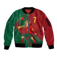 Portugal Football Sleeve Zip Bomber Jacket Goat Number 7 Greatest Of All Time Abstract Grunge