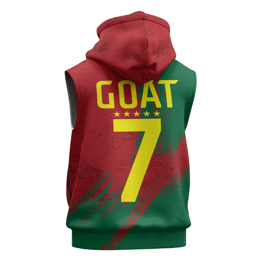 Portugal Football Sleeveless Hoodie Goat Number 7 Greatest Of All Time Abstract Grunge