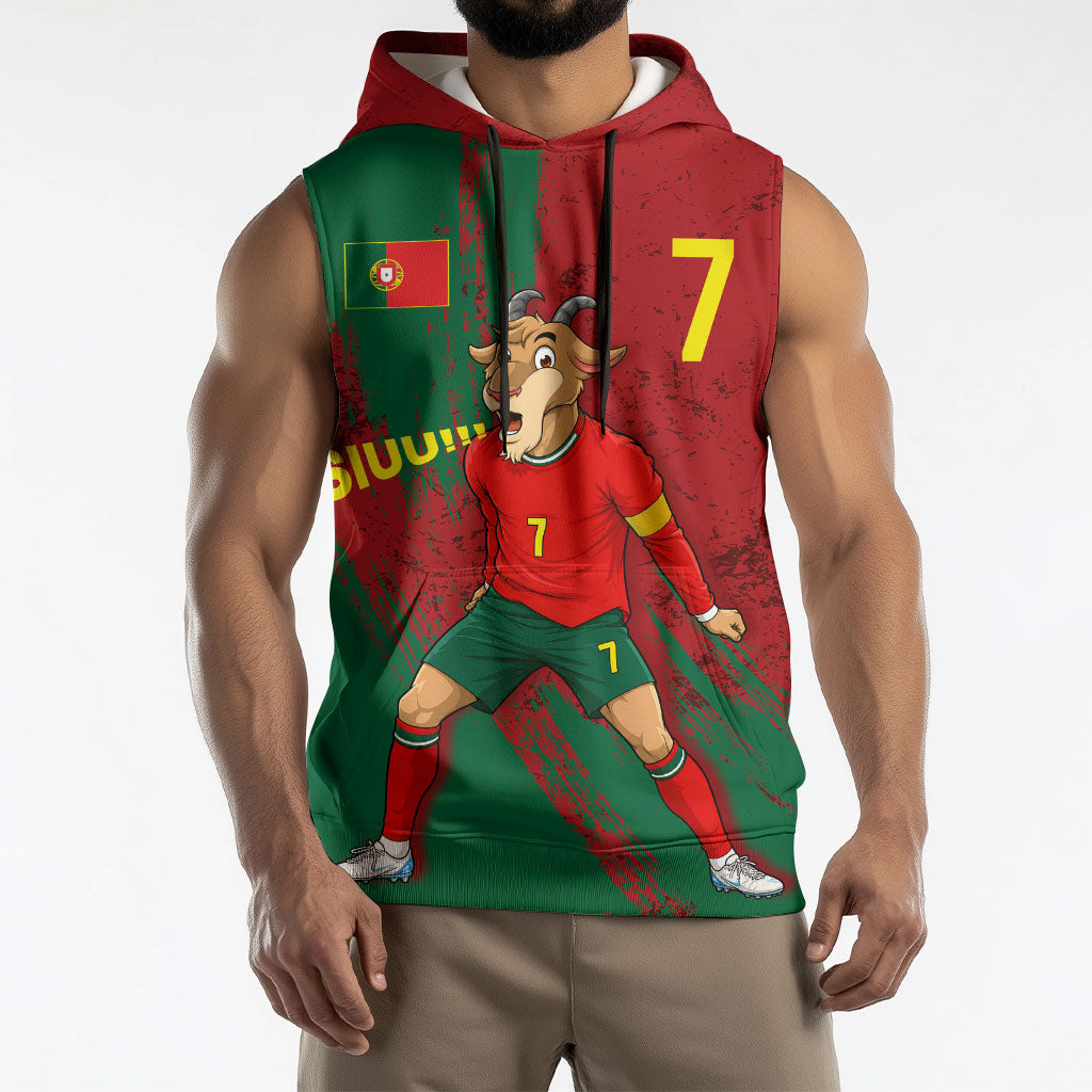 Portugal Football Sleeveless Hoodie Goat Number 7 Greatest Of All Time Abstract Grunge