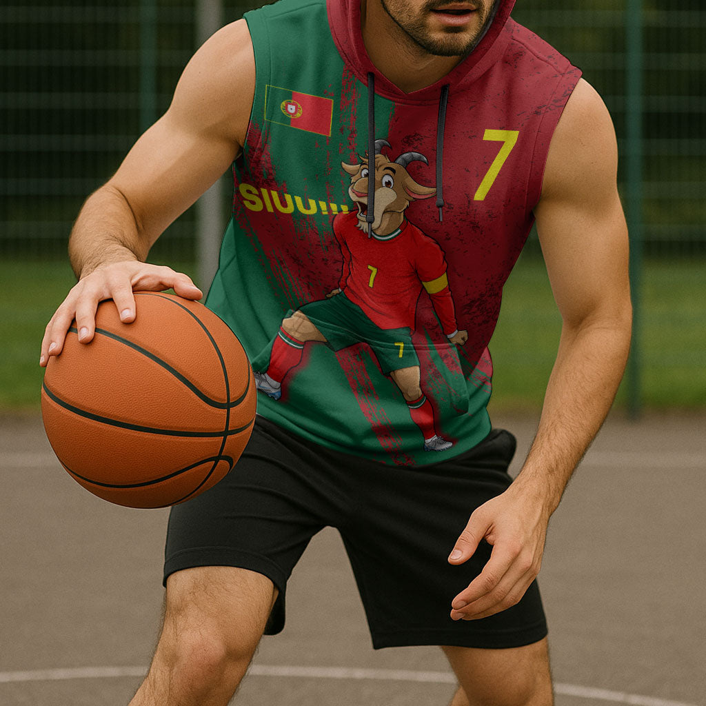 Portugal Football Sleeveless Hoodie Goat Number 7 Greatest Of All Time Abstract Grunge