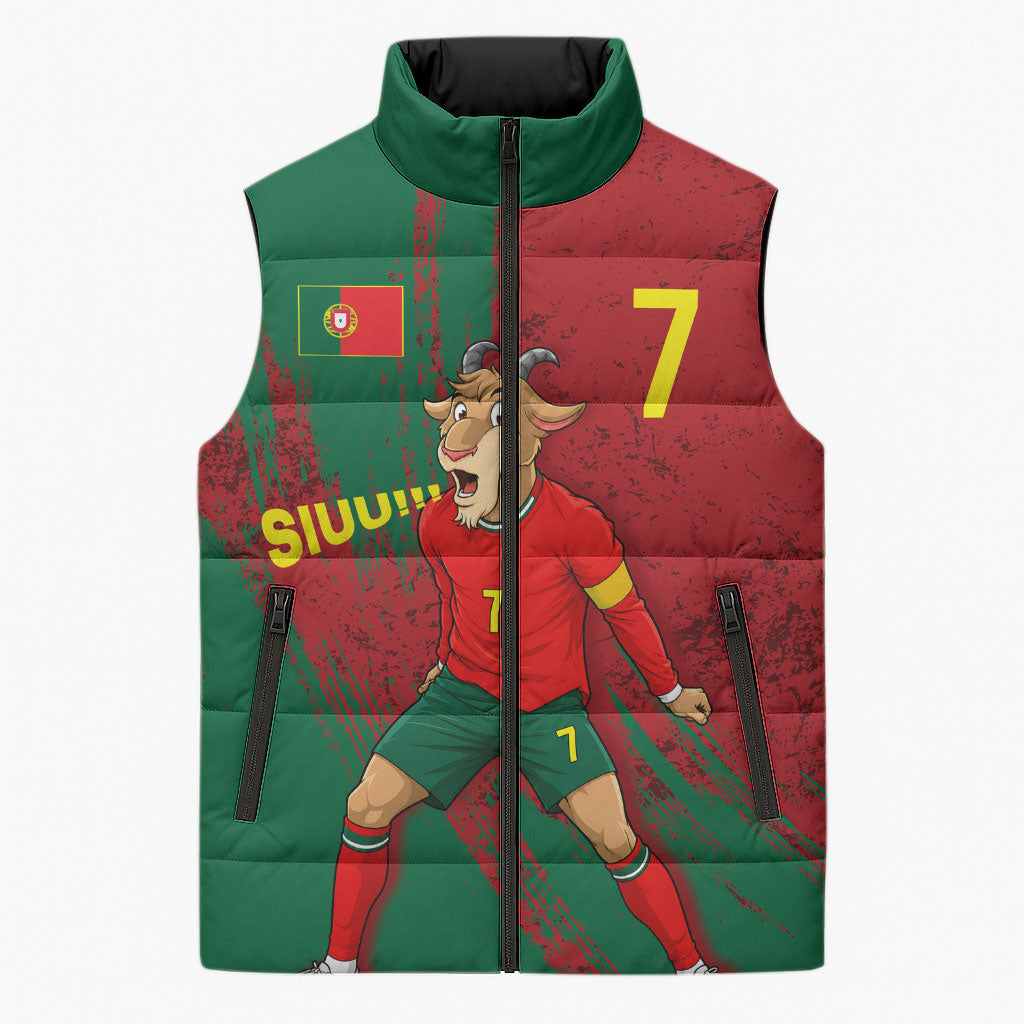 Portugal Football Sleeveless Puffer Jacket Goat Number 7 Greatest Of All Time Abstract Grunge