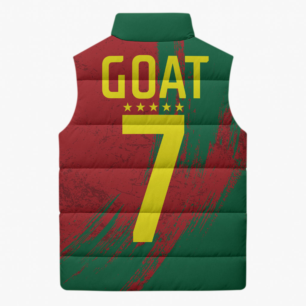 Portugal Football Sleeveless Puffer Jacket Goat Number 7 Greatest Of All Time Abstract Grunge