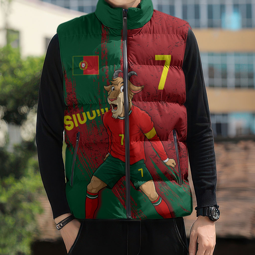 Portugal Football Sleeveless Puffer Jacket Goat Number 7 Greatest Of All Time Abstract Grunge