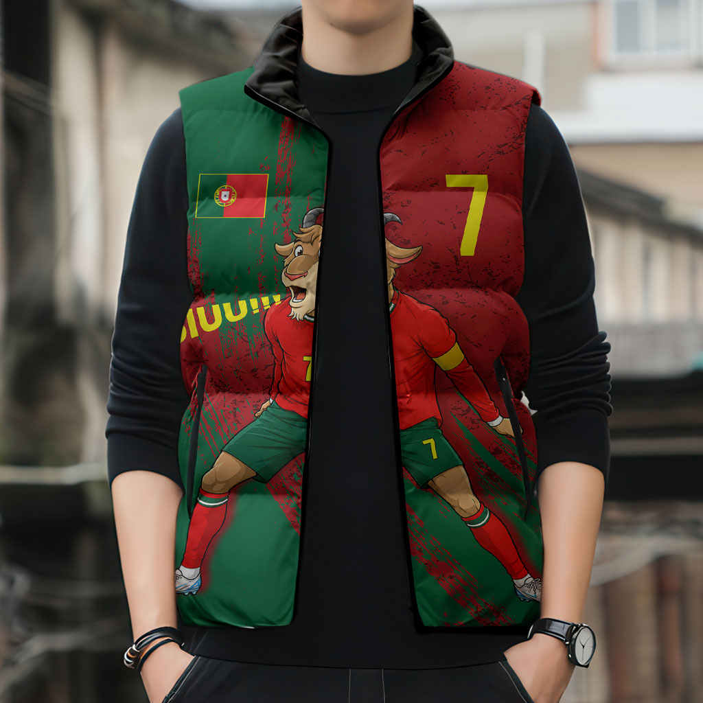 Portugal Football Sleeveless Puffer Jacket Goat Number 7 Greatest Of All Time Abstract Grunge