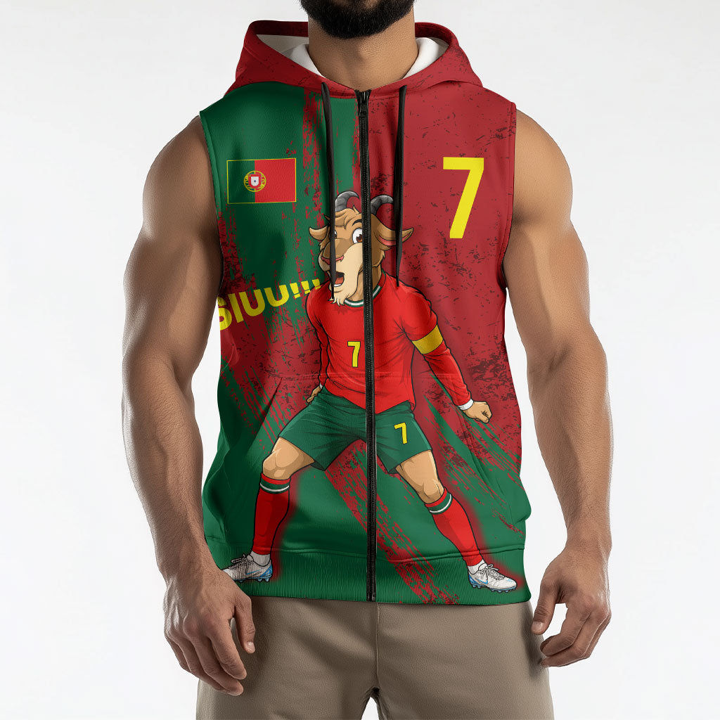 Portugal Football Sleeveless Zip Hoodie Goat Number 7 Greatest Of All Time Abstract Grunge