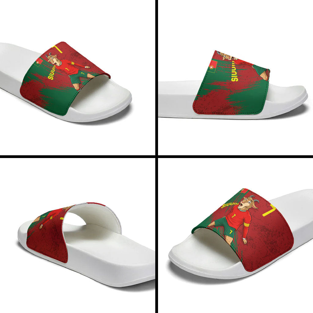 Portugal Football Slide Sandals Goat Number 7 Greatest Of All Time Abstract Grunge