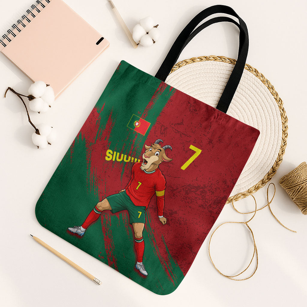 Portugal Football Tote Bag Goat Number 7 Greatest Of All Time Abstract Grunge