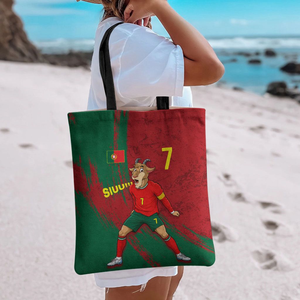 Portugal Football Tote Bag Goat Number 7 Greatest Of All Time Abstract Grunge