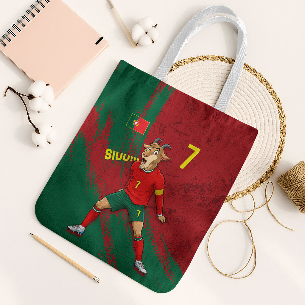 Portugal Football Tote Bag Goat Number 7 Greatest Of All Time Abstract Grunge