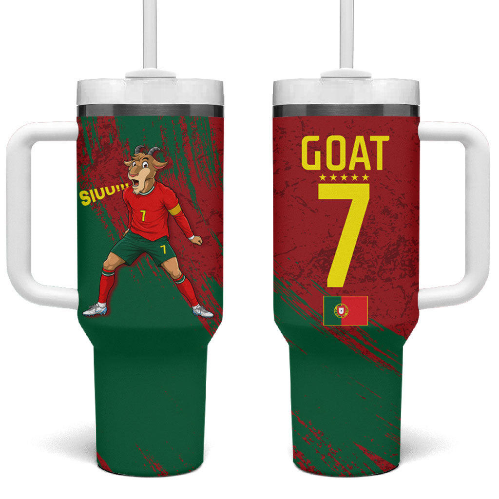 Portugal Football Tumbler With Handle Goat Number 7 Greatest Of All Time Abstract Grunge