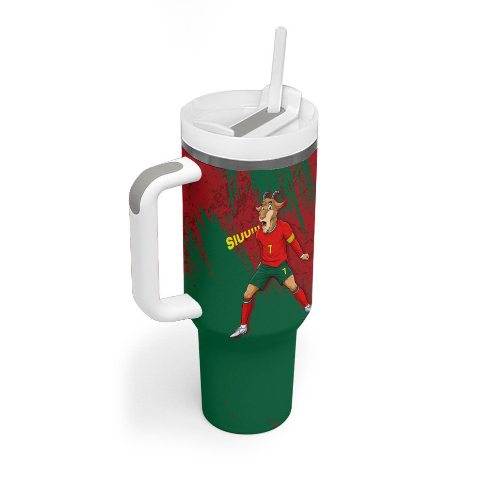 Portugal Football Tumbler With Handle Goat Number 7 Greatest Of All Time Abstract Grunge